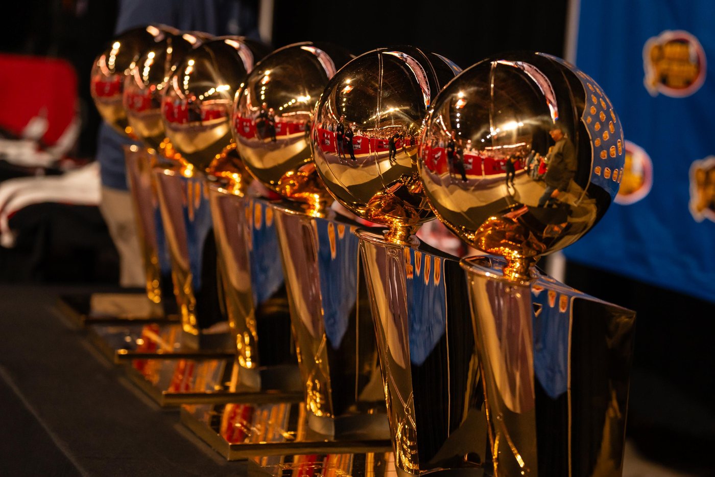 The six NBA championship trophies